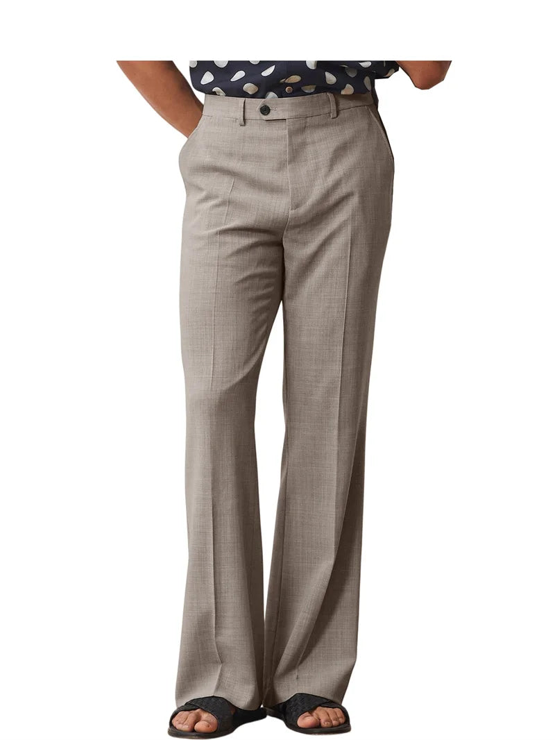 Men's High Waist Flared Pants Linen Blend Slim Fit Bell Bottoms Trousers Lightweight Breathable 70s 60s Disco Vintage Outfits