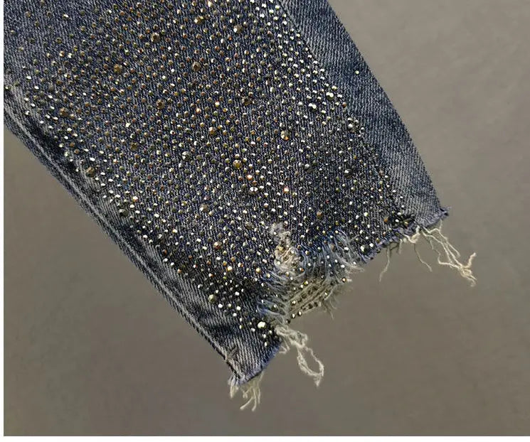 Heavy Industry Hot Diamond Jeans for Women 2026 Summer New Thin Slim High Waist Versatile Seven Point Jeans Female Casual Pants