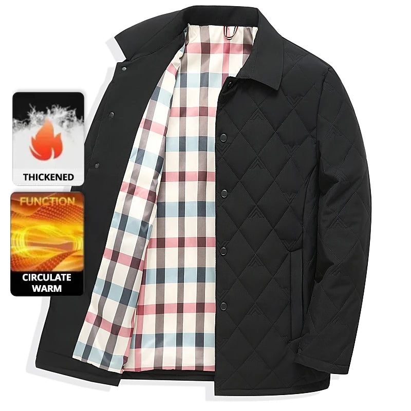 Top Grade Men Parka Jacket Windbreaker Coats Diamond Quilted Bubble Coat Middle-aged Winter Warmth Turn-Down Collar Coat
