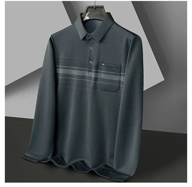 Luxury Wool Blend Fabric Men's Long Sleeve Polo  Classic