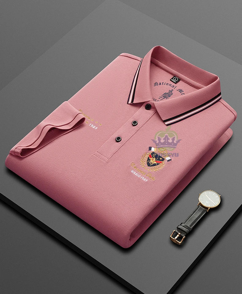 Classics Shield Badge Embroidery Polo Shirt Men Summer Thin Breathable Lapel Short-Sleeved Tops Golf Shirt Male Brand Clothing