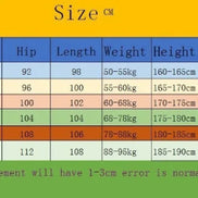 Size chart for pants with measurements in centimeters on a yellow and green background