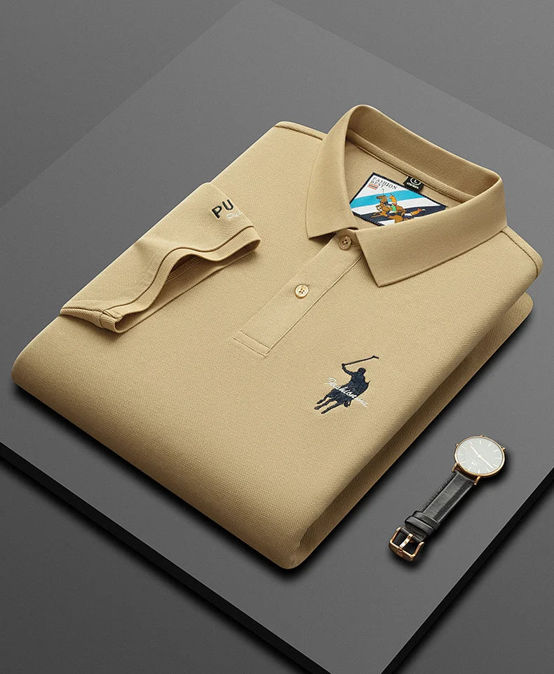 Luxury Embroidery Men's Polo Shirt Summer Thin Breathable 100%Cotton Black Navy Blue Lapel Short-Sleeved Tops Brand Clothing