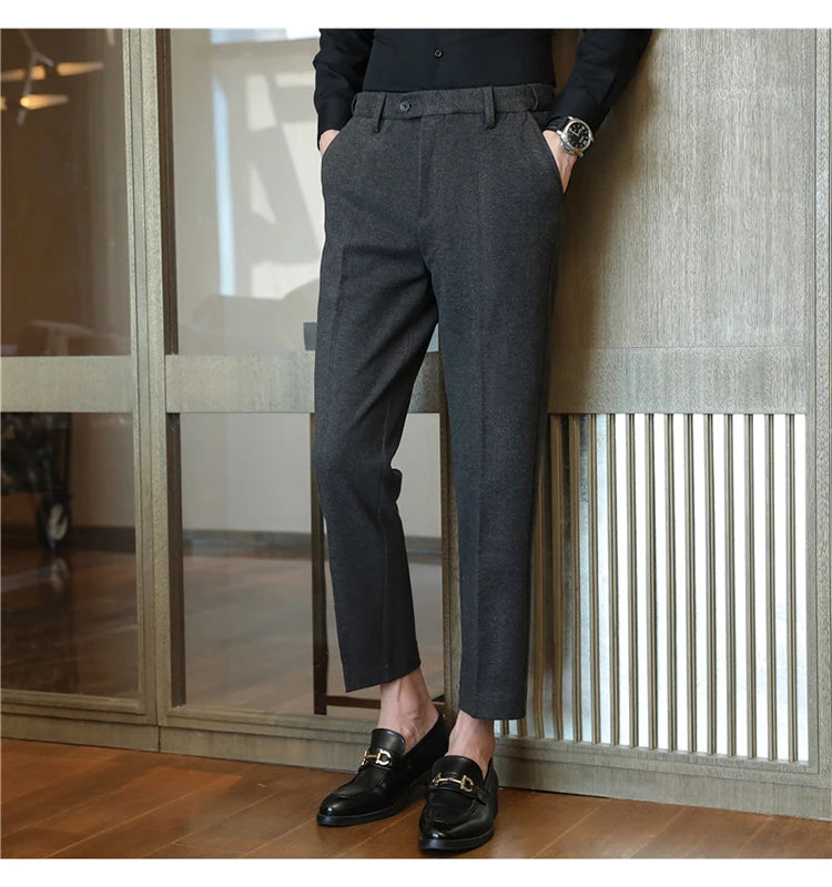 2025 Autumn and Winter Coffee Stretchable Waist Thickened Brushed Casual Pants for Men,multi-color Thick Men's Woolen Suit Pants
