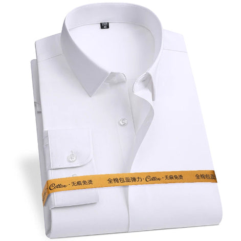 White dress shirt with a visible brand label on a white background