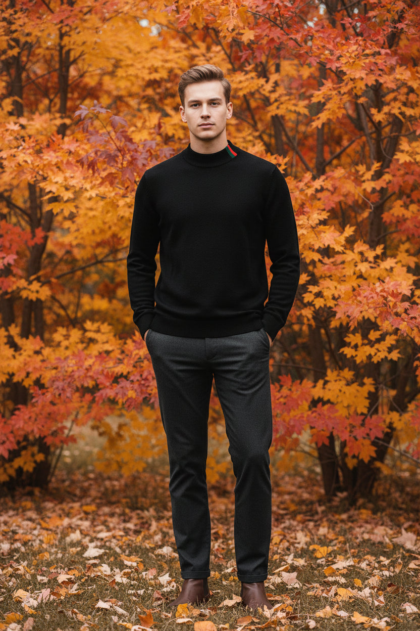 Black sweater with a watch on a dark surface