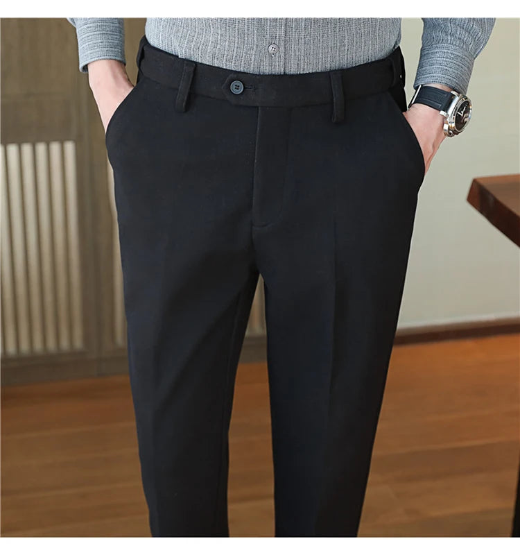 2025 Autumn and Winter Coffee Stretchable Waist Thickened Brushed Casual Pants for Men,multi-color Thick Men's Woolen Suit Pants