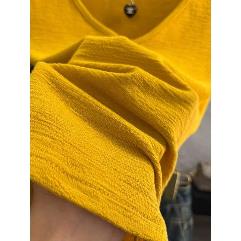 Short Sleeve Simplicity Solid Street Casual T Shirts New Women Clothing V Neck All-match Fashion Tops Lazy Style Trend Summer