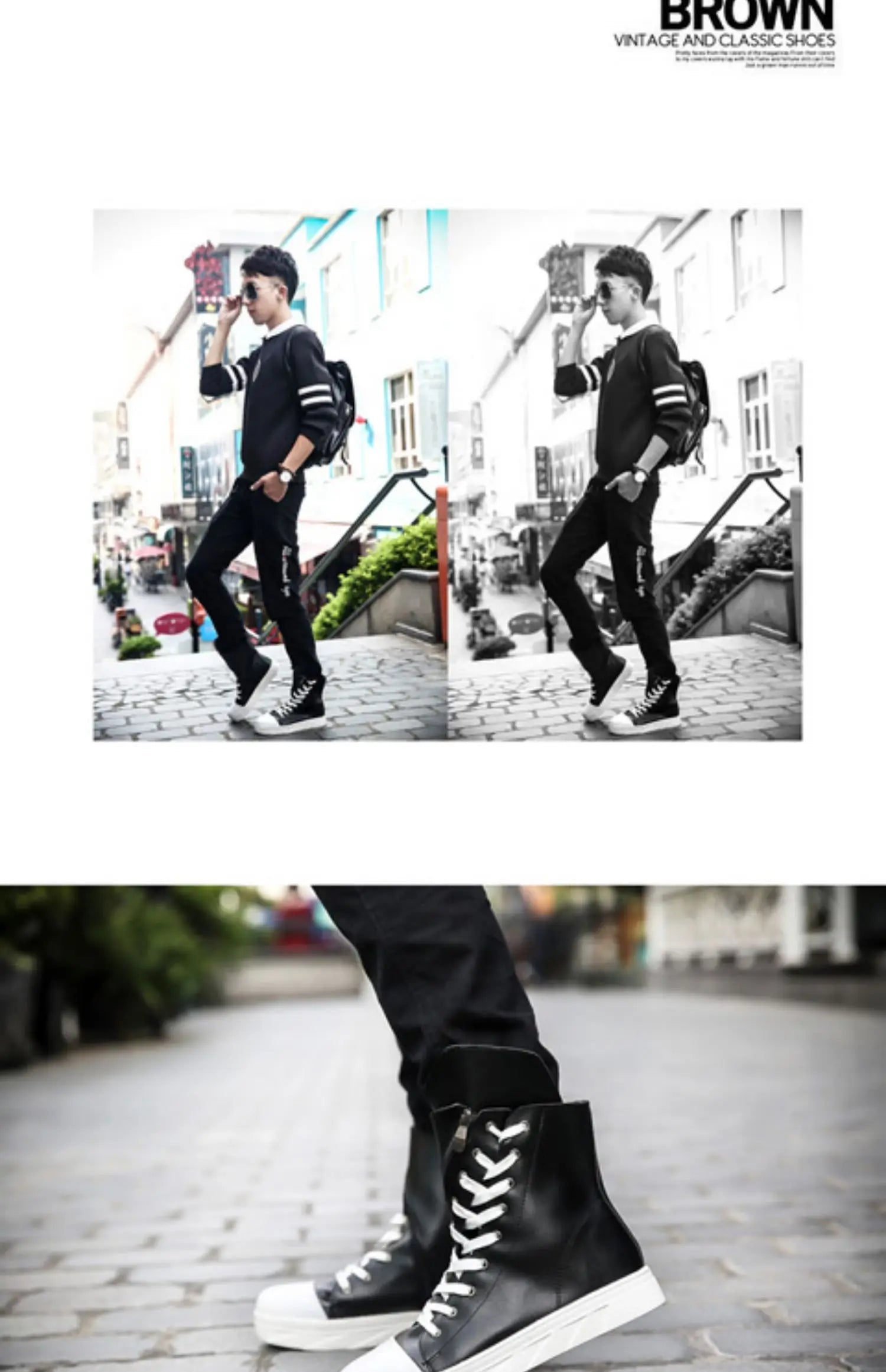 Men 6 cm Height Increasing Platform Boots Back Zip Leather Shoes Male Mixed Colors Y3 High Top Black White Men's Boots