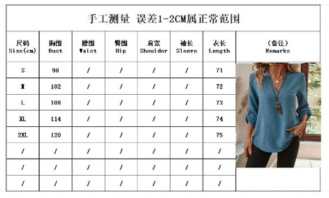 Measurement chart for clothing with a person wearing a blue shirt in the background