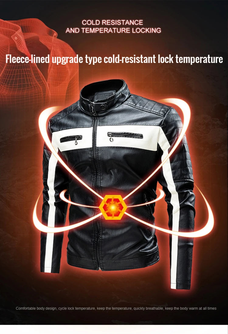 2026 Men Autumn Jacket Bomber Biker Zipper Motorcycle Faux Fur Coat Male Fleece Pilot Vintage Black Red Brown PU Leather Jacket