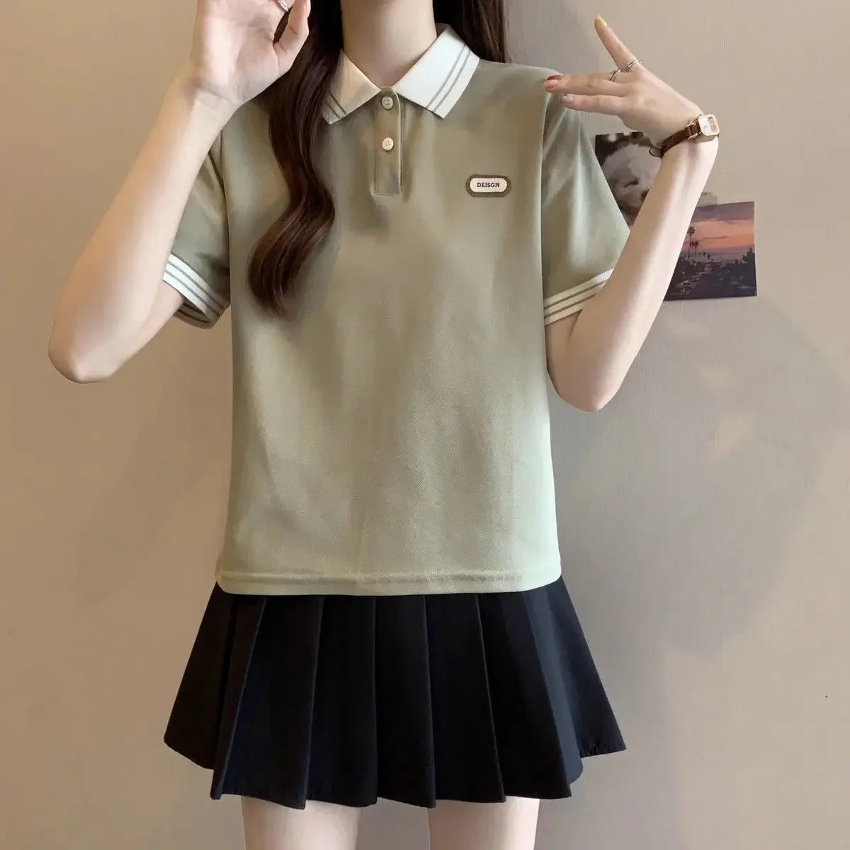Baggy Female Tee Women's Polo Short Sleeve T-shirt Korean Clothing Youthful Elegant in Trend 2025 Sales Youth Aesthetic T-shirts