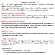 Text description of a hoodie with features and details on a white background