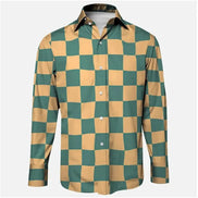 Green and yellow checkered shirt on a white background