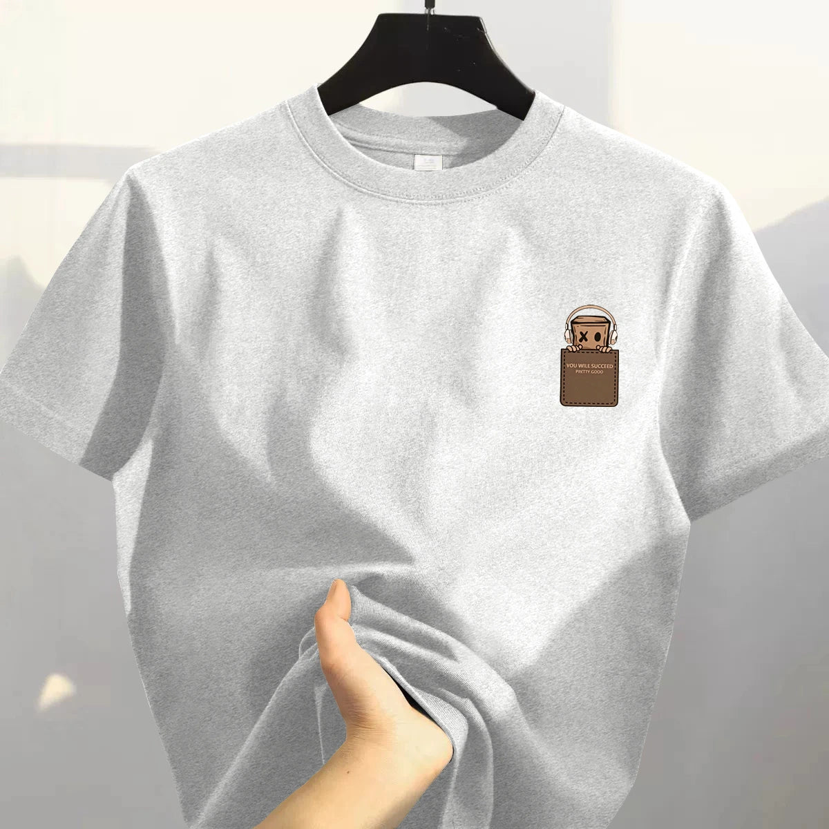 Retro Loose Fit Pure Cotton ort Sve T-irt ex Casual Top Korean Sle Printed Cotton Tee Men's Cut Label