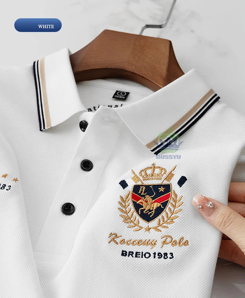 Classics Shield Badge Embroidery Polo Shirt Men Summer Thin Breathable Lapel Short-Sleeved Tops Golf Shirt Male Brand Clothing