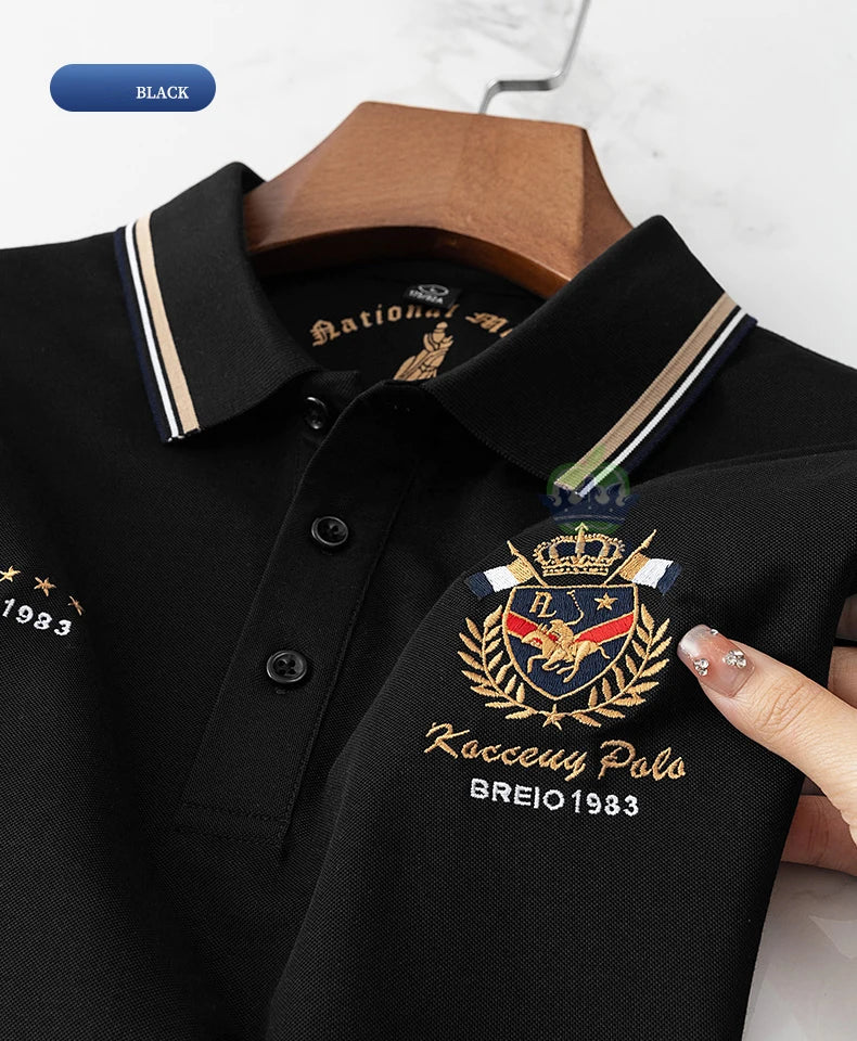 Classics Shield Badge Embroidery Polo Shirt Men Summer Thin Breathable Lapel Short-Sleeved Tops Golf Shirt Male Brand Clothing