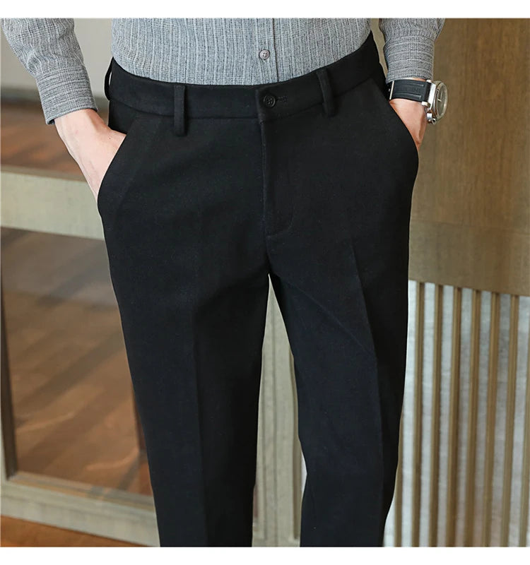 2025 Autumn and Winter Coffee Stretchable Waist Thickened Brushed Casual Pants for Men,multi-color Thick Men's Woolen Suit Pants
