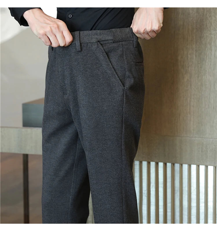 2025 Autumn and Winter Coffee Stretchable Waist Thickened Brushed Casual Pants for Men,multi-color Thick Men's Woolen Suit Pants