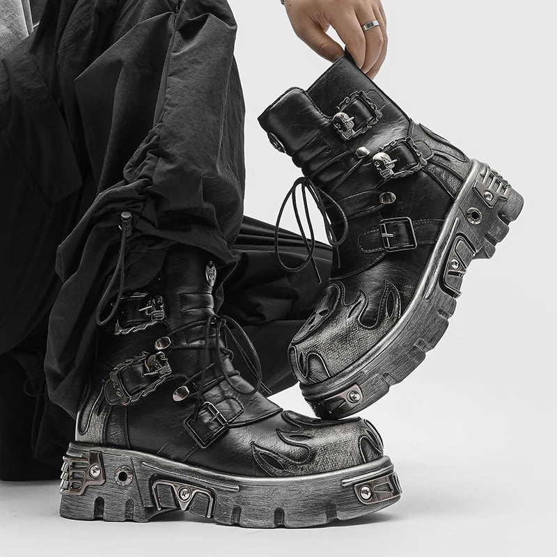 Retro Men Chelsea Boots Silver-brown Men Thick-soled Height-increasing Anti-slip Designer Fashion Brand Outdoor Motorcycle Boots