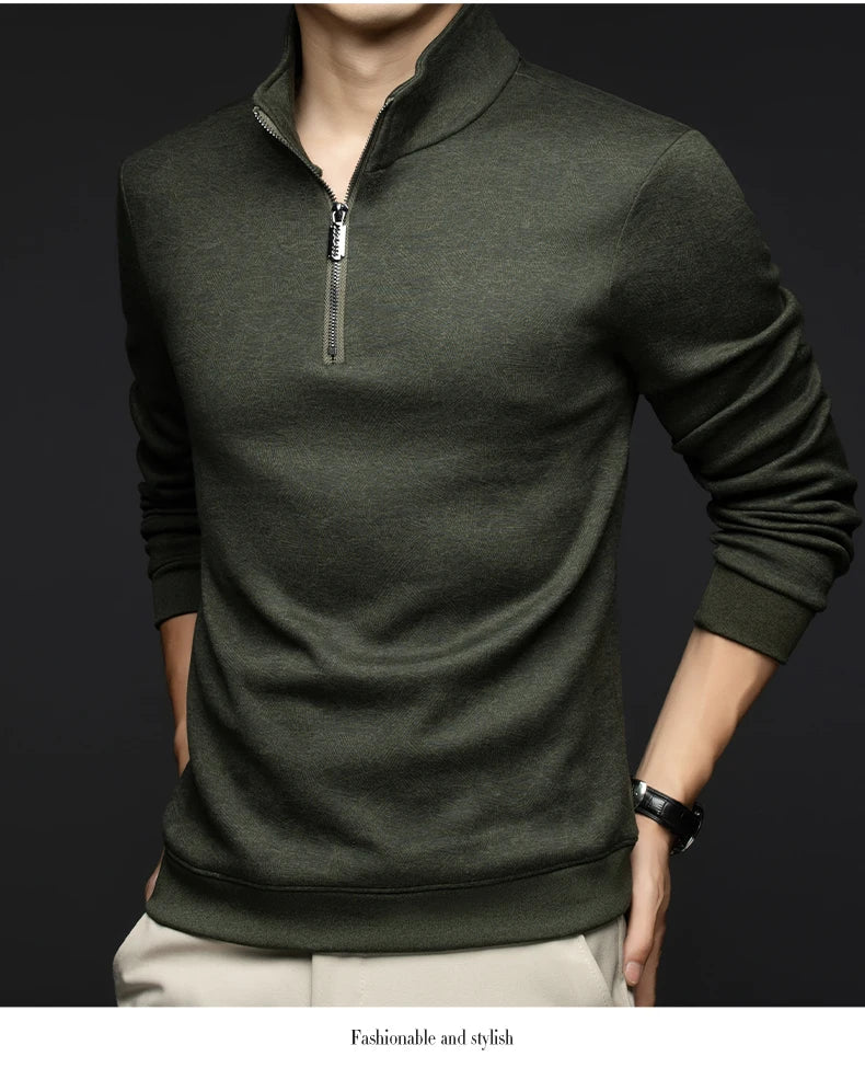 Top Grade Wool+Mulberry Silk Half Zip New Brand Casual Fashion Pullover Street Hoodies Velvet Sweatshirts Men's Clothing