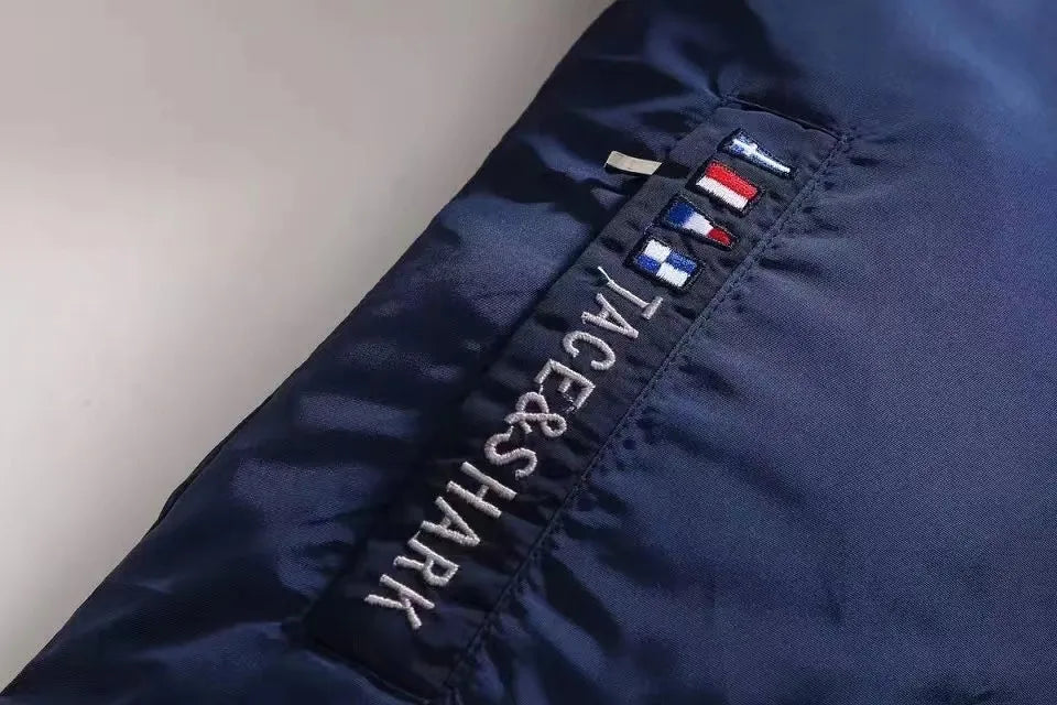 TACE&SHARK Autumn Winter Fashion Men's Blue Windbreakers Embroidery Military Bomber Jacket Business Coat Casual Outerwear