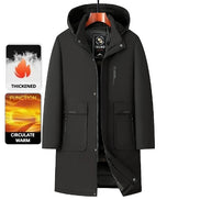 Black coat with features highlighted on a white background