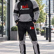 A two-piece athletic tracksuit set featuring a black and gray pullover hoodie with a red and white 'PRO DJ Pioneer' graphic 