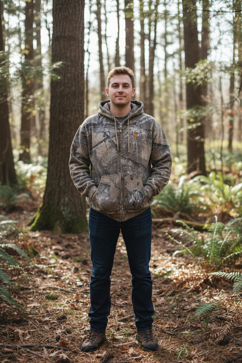 Camouflage hoodie on a gray background