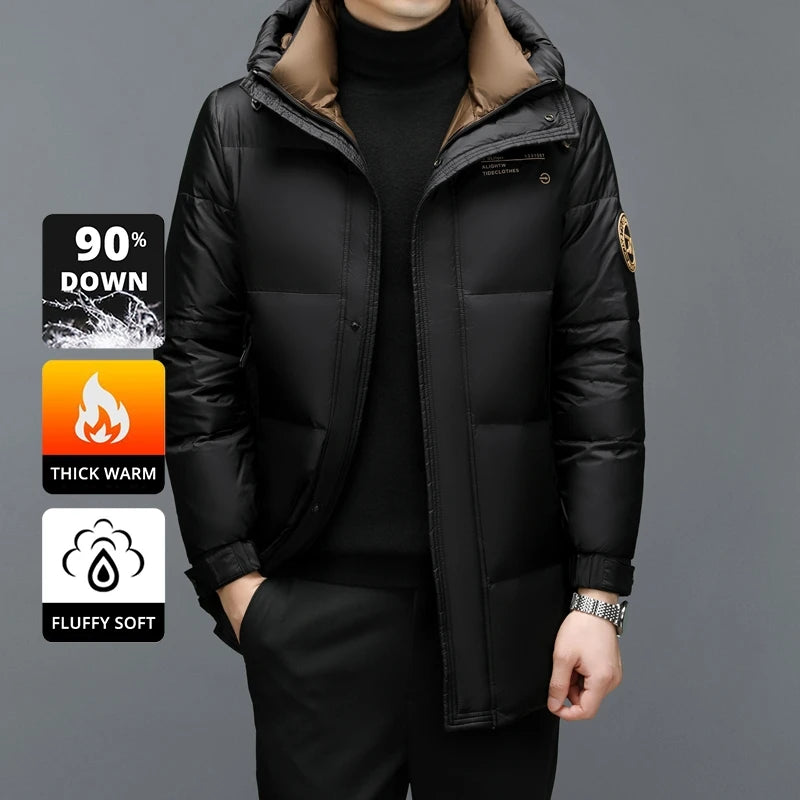 High End Long Thick New Brand Casual Fashion Winter Down Jacket Men Hooded Warm Street Parkas Feather Windbreaker Puffer Coats