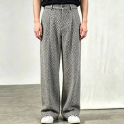 Gray herringbone wide-leg pants shown on a white background