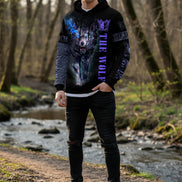 Hoodie with a wolf design and 'The Wolf' text on a white background