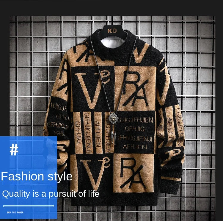 Textured sweater with abstract patterns on a grid background