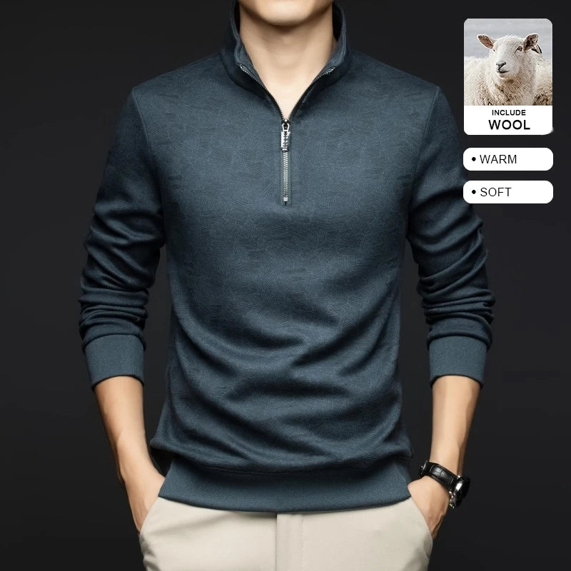 Top Grade Wool+Mulberry Silk Half Zip New Brand Casual Fashion Pullover Street Hoodies Velvet Sweatshirts Men's Clothing