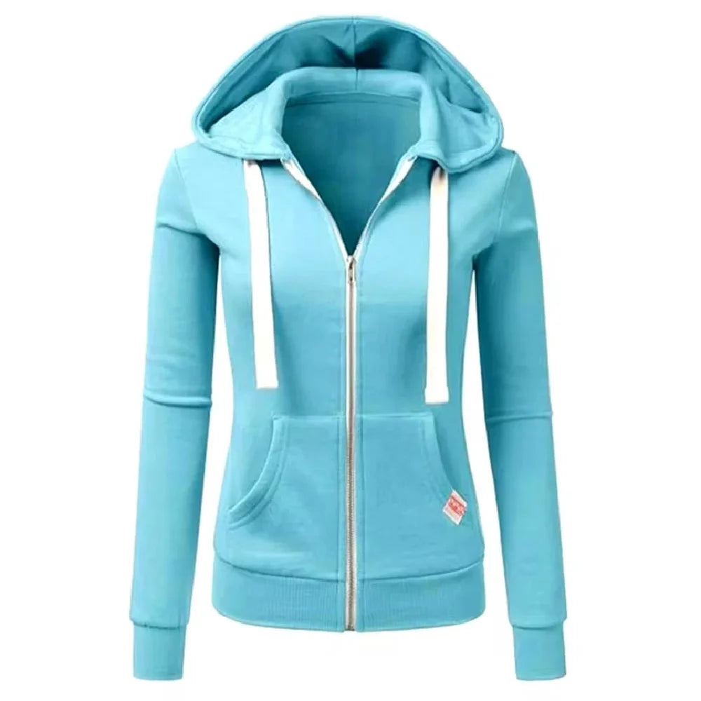 2025 Autumn/Winter New Women Solid Color Fashion Hoodie Long Sleeve Zipper Pocket with Label Outdoor Sports Jogging Clothing