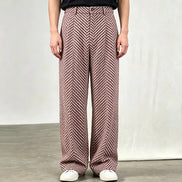 Red herringbone wide-leg pants shown on a white background