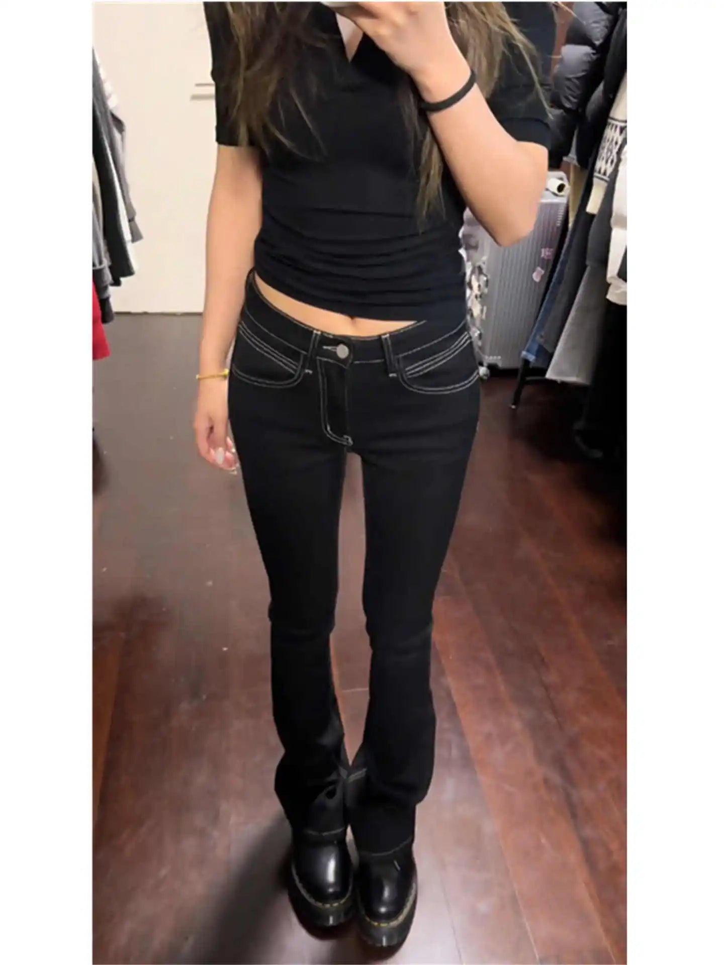 Women's Bootcut Jeans 2000s Low Rise Denim Pants Flare Jeans Long Trousers Skinny Bell Bottom Japanese Y2k Cowboy High Street