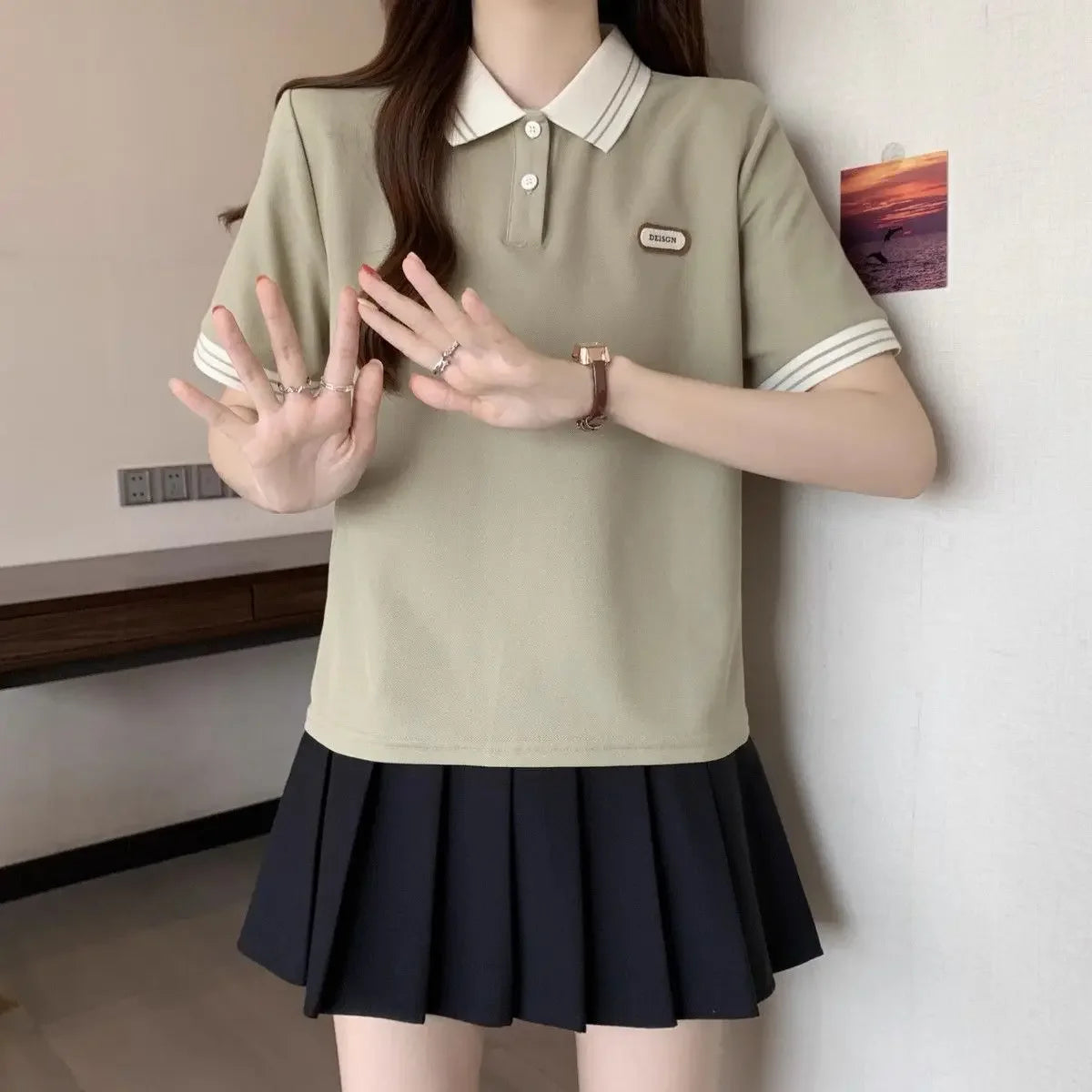 Baggy Female Tee Women's Polo Short Sleeve T-shirt Korean Clothing Youthful Elegant in Trend 2025 Sales Youth Aesthetic T-shirts