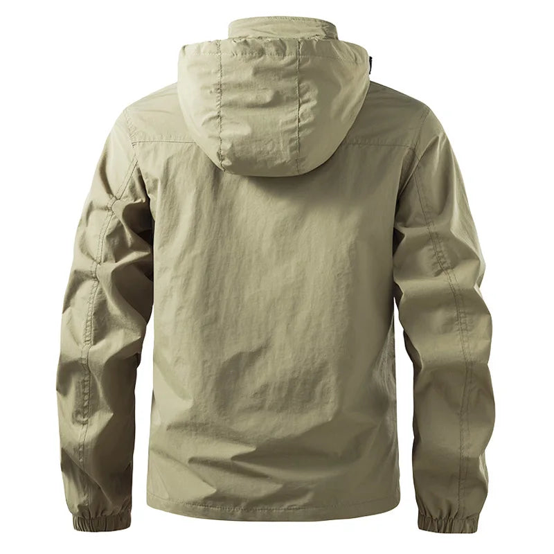 Beige hooded jacket on a white background