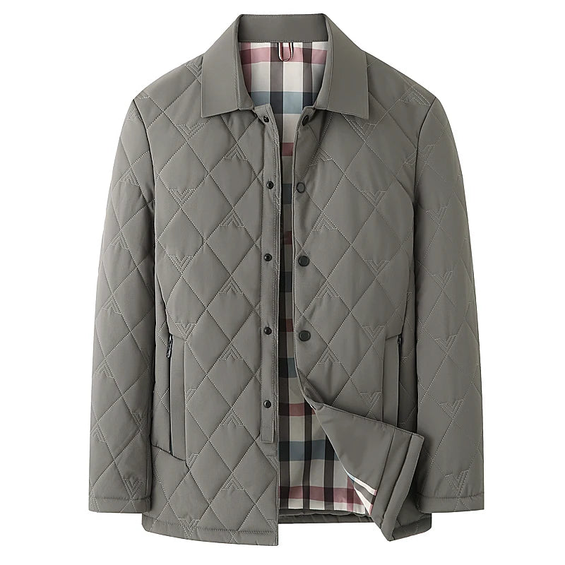 Top Grade Men Parka Jacket Windbreaker Coats Diamond Quilted Bubble Coat Middle-aged Winter Warmth Turn-Down Collar Coat