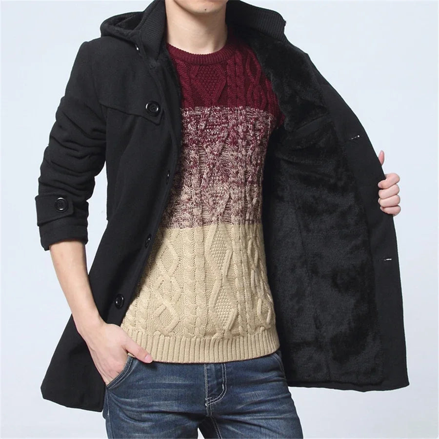 New Winter Trench Coat Men Fashion Long Overcoat Male Hot Sale Woollen Ootwear Thick Men's Clothing Size 4XL Wool Jackets