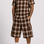 Buy Men’s 2-Piece Set | Checkered Shirt & Cargo Shorts Outfit