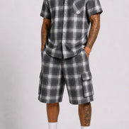 Buy Men’s 2-Piece Set | Checkered Shirt & Cargo Shorts Outfit
