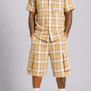 Buy Men’s 2-Piece Set | Checkered Shirt & Cargo Shorts Outfit