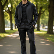 Black tracksuit with white stripes on a outside