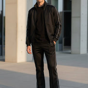 Black tracksuit with white stripes on outside