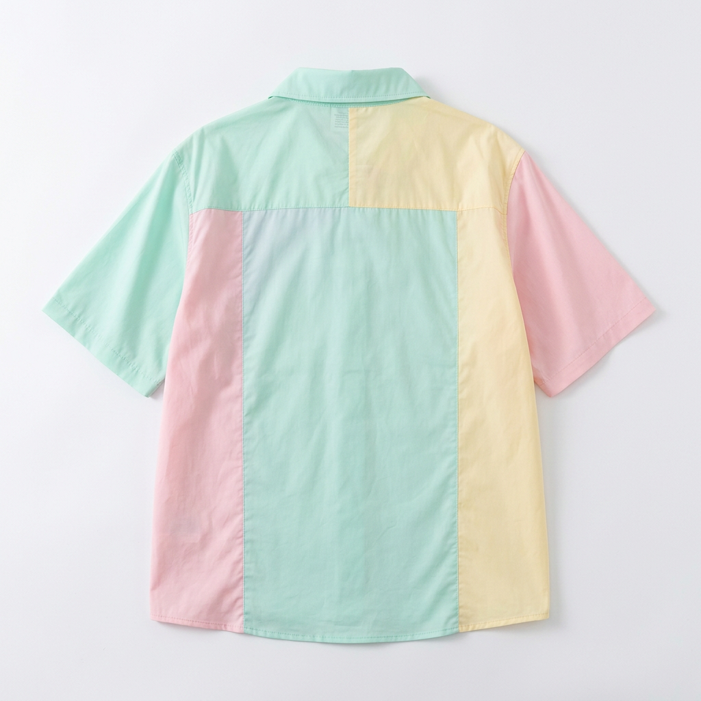 Back view of the pastel patchwork shirt