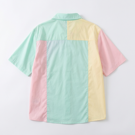 Back view of the pastel patchwork shirt