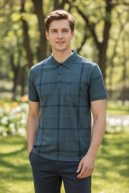Plaid shirt on a hanger against a white background