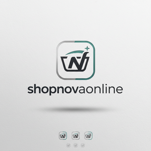 Logo of shopnovaonline with a stylized letter 'W' on a light gray background